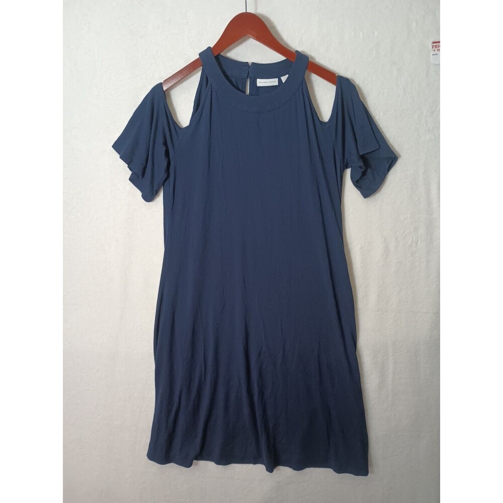 New York & Company Dress Women’s Small Navy Blue Cold Shoulder Sleeve